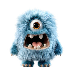 Obraz premium Adorable Fluffy Blue One Eyed Monster Open Mouth Transparent Background Isolated
