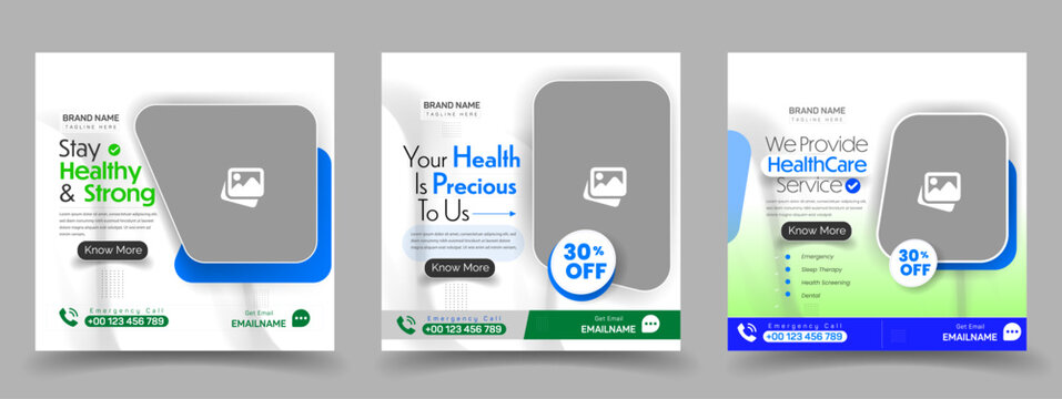Healthcare marketing post or clinic health service digital promotion flyer and poster