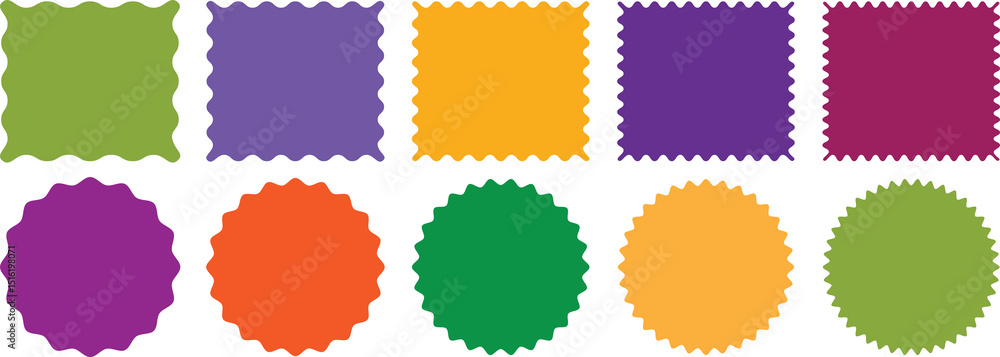 Poster set of frames with zigzag edge shapes vector collection. scallop edge shape. rectangular, round, cir