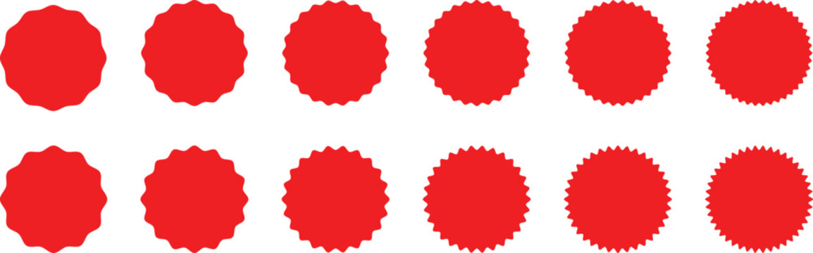 Red starburst sticker set. Special offer price tag. Price sticker, sale sticker, starburst, quality mark, retro silhouette. Sunburst retro sale badge, quality signs, sale icons. star blank label