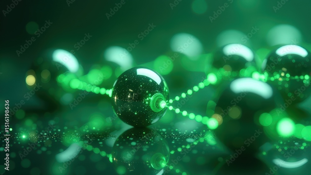 Wall mural cluster of green spheres are arranged in a pattern. the spheres are all different sizes
