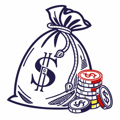 money bag vector silhouette illustration isolated on white background