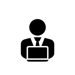 Minimalist Vector Icon of a Businessman Using a Laptop, Symbolizing Productivity and Work
