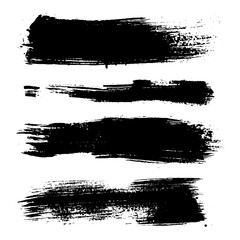 Set four black strokes of paint isolated on a white background. Vector brush, Black ink brush, Grunge stroke, lines, watercolor brush. 
