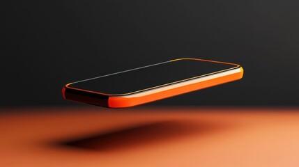 Sleek floating orange smartphone against a minimalist gradient backdrop composition