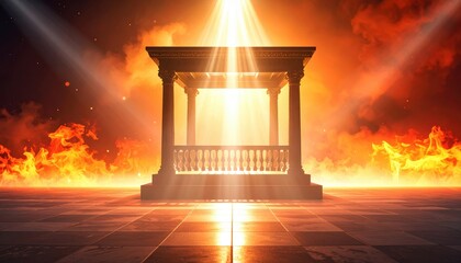 Radiant light illuminates sacred temple, a glimpse of divine architecture and spiritual harmony