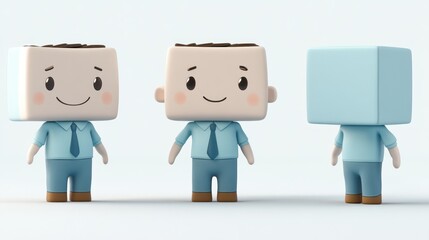 Adorable Isometric Character in Business Attire Multiple Angles Displayed