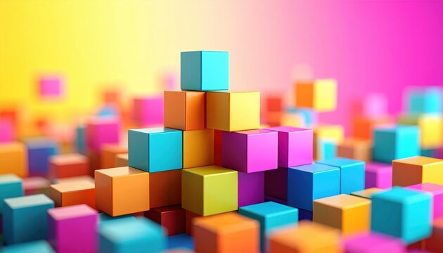 Fototapeta Colorful cubes in a vibrant spectrum, colorful abstract composition vivid