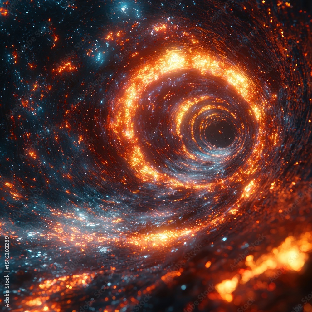 Poster glowing cosmic swirl abstract space nebula with dazzling light and depth