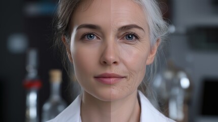 A woman stands confidently in a contemporary laboratory, showcasing the intersection of youth and innovation in technology. She embodies a spirit of progress and creativity in her field.