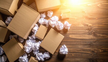 Pile of cardboard boxes and crumpled paper, a glimpse into packaging waste management
