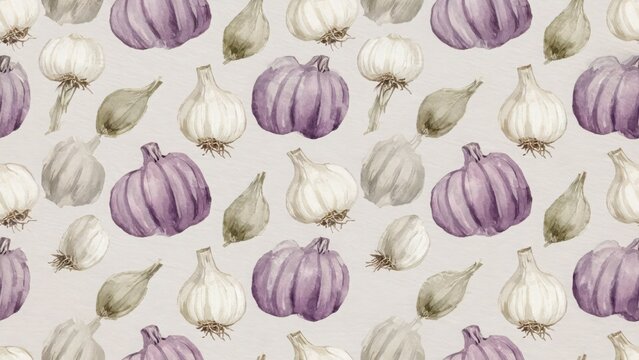 seamless watercolor pattern with garlic