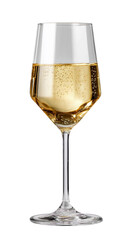 A glass filled with champagne, mock up, isolated