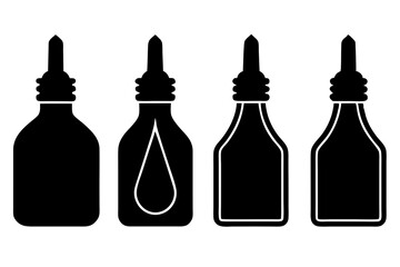 set of Oil dropper bottle vector silhouette illustration isolated on white background