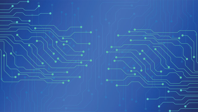 Blue digital background featuring abstract circuit lines and connected nodes ideal for tech themed designs and modern technology interfaces