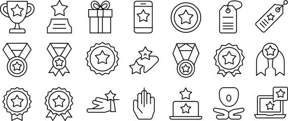 20 Award and Certification Icons for Achievement, Trophy, Medal, Badge, Ribbon - Recognition Symbol Set for Business and Success Designs flat vector illustration