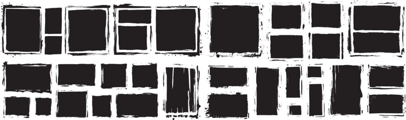 Grunge Frames Vector Set. Black Textured Borders Isolated on White Background.
