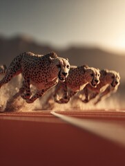 Obraz premium Cheetahs sprinting on dusty racetrack 
