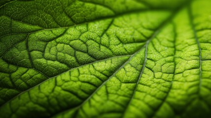 Vibrant green leaf texture in close-up, showcasing nature's organic beauty and intricate details.
