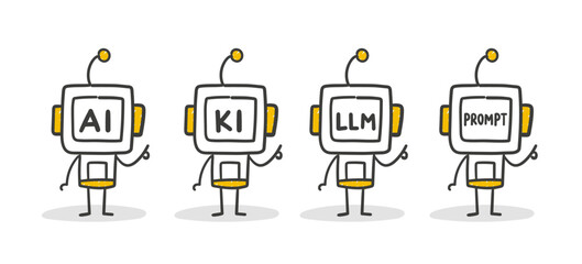 Stick Figure / Strichm&auml;nnchen / Strichfiguren Robot: Roboter, KI, AI, LLM, Prompt, Humanoid (Nr. 3)