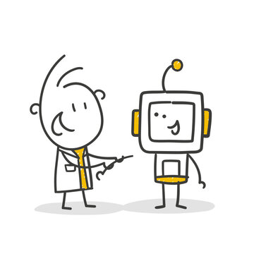 Stick Figure / Strichm&auml;nnchen / Strichfiguren Robot: Roboter, KI, AI, Professor, Erfinder (Nr. 1)
