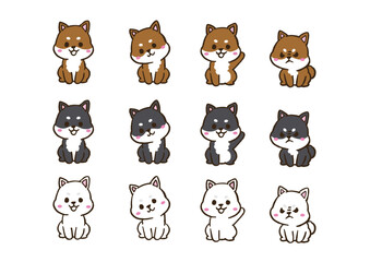 Shiba Inu Dog Illustration with Different Expressions and Colors