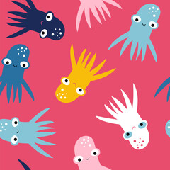 Cute octopuses kids seamless pattern