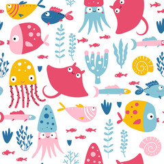 Seamless pattern with sea animals