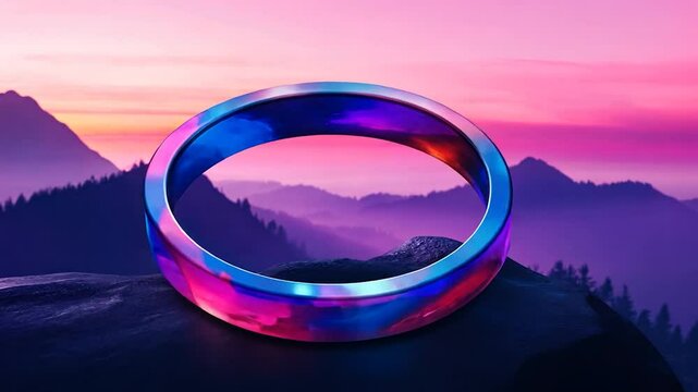 Vibrant ring set against a dramatic mountain sunrise