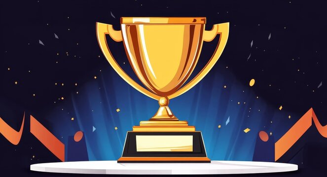 Golden Trophy Award Celebration Vector Illustration, Achievement, Victory, Award Ceremony, Trophy Award,Celebration
