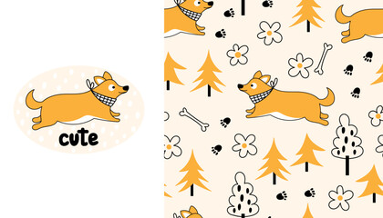 Seamless pattern of cute corgi