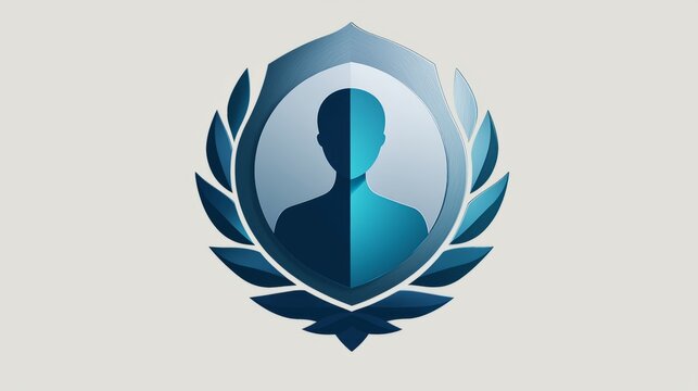 A simple but elegant logo for a life insurance company, featuring an abstract person inside a circle with a shield overlay, in calming colors like light blue and silver to evoke trust and reliability