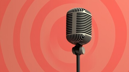 Fototapeta premium Retro Microphone on Stand Against Abstract Circular Background