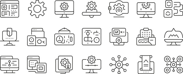 20 Minimalist Line Icons for Web Development, Software Engineering, Coding, Data Processing, UI Design – High-Resolution Vector Illustration flat vector illustration