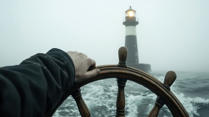 Steering Through Fog with Lighthouse in the Distance