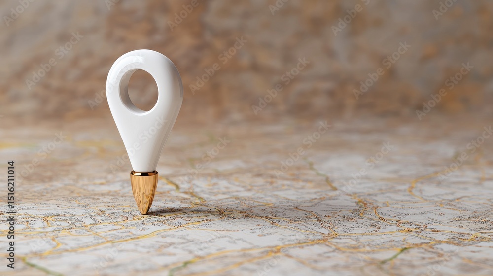Poster white map pin on vintage map background for navigation concept