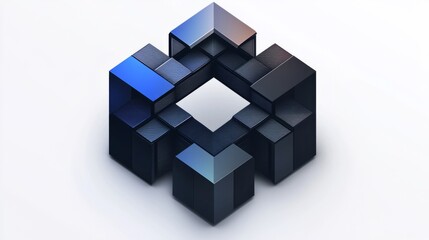 Obraz premium A sleek, tech-inspired logo for an IT company, featuring a geometric network design with interconnected lines, using a high-tech palette of dark gray and blue