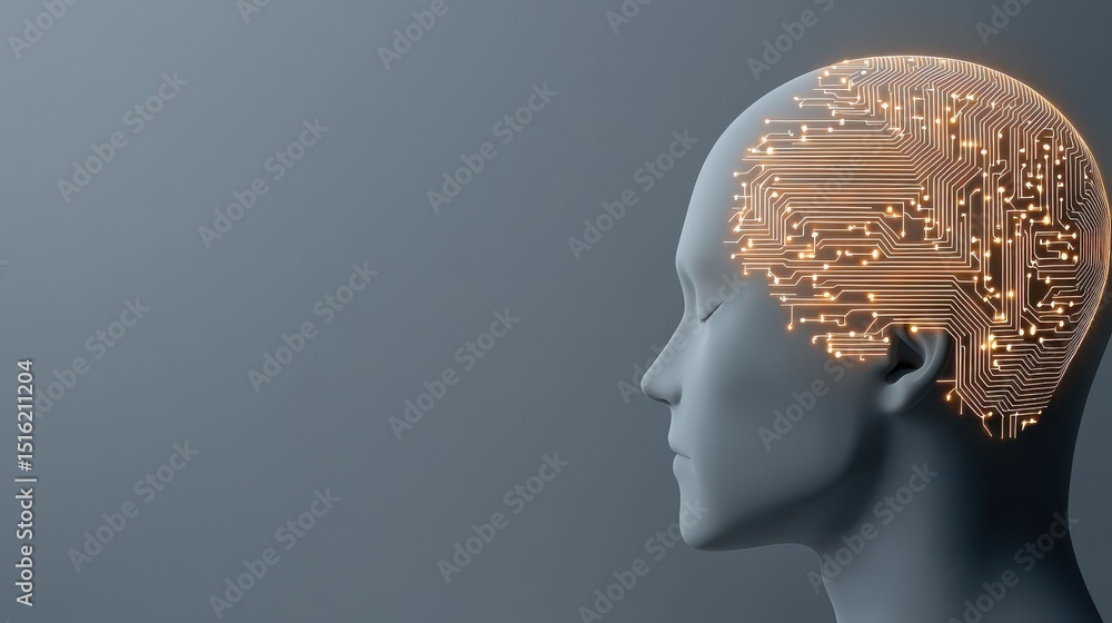 Poster abstract representation of human head with neural network design