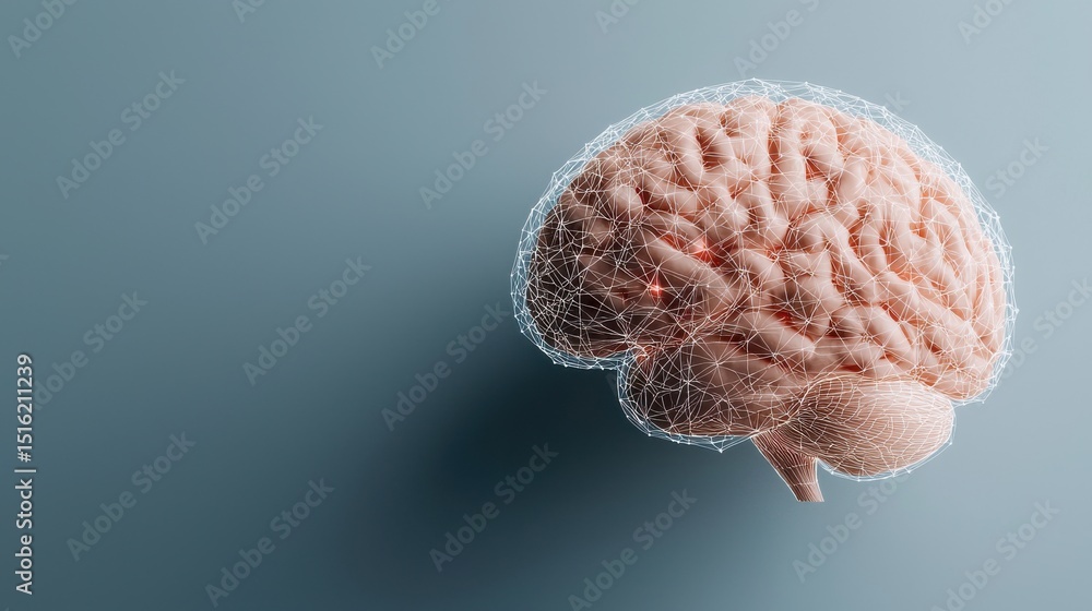 Poster abstract representation of a brain with digital connectivity concept