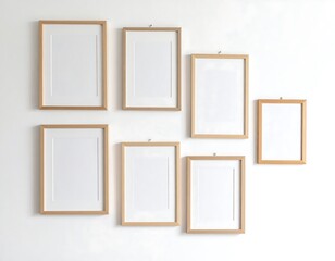 Empty picture frames on a white wall