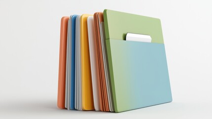 Colorful Files and Folders Stacked Neatly on a White Background