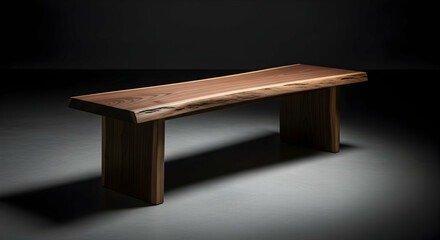 Handcrafted Wooden Bench With Live Edge Slab In Dark Studio Setting