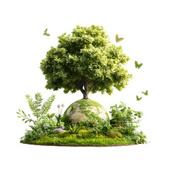 A symbolic 3D rendered image depicting a lush green tree growing out of a serene globe representing the earth s natural environment and the importance of sustainability and conservation