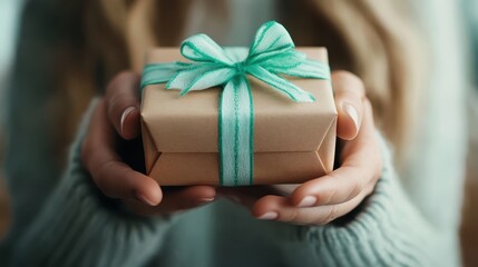 A beautifully wrapped gift box with a lush green ribbon, perfect for any occasion, evokes feelings of anticipation and joy in both the giver and receiver.