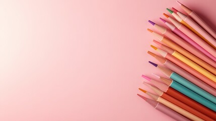 An assortment of colorful pencils arranged in a creative display symbolizes artistic expression, inspiration, and creativity, perfect for inviting artistic endeavors and imagination.
