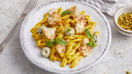 Pasta mit Frischkäse an Safransauce