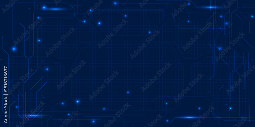 Poster vector illustration of digital circuit network technology perspective background.design for game gra