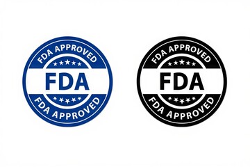 Fototapeta premium Two fda approved stamps in color and black and white on white background, fda, approval, approved, stamp, seal, logo, medicine, drugs, medical, pharmaceutical, healthcare, regulation, certification, q