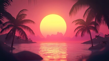 Vibrant sunset over tropical islands