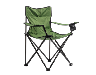 A comfortable green folding chair for outdoor use.